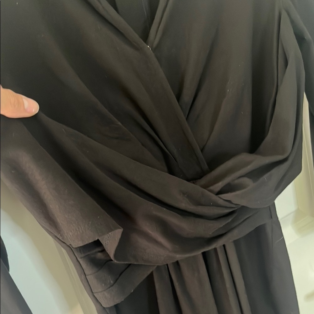 eShakti Black Midi Dress Wrap front 3/4 sleeve size Small 6 - Picture 5 of 7